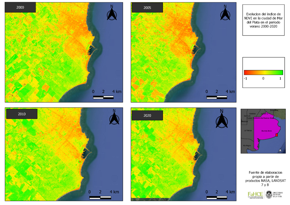 Evoluci&oacute;n del NDVI en la ciudad de Mar del Plata Periodo 2000-2020 durante meses de verano.