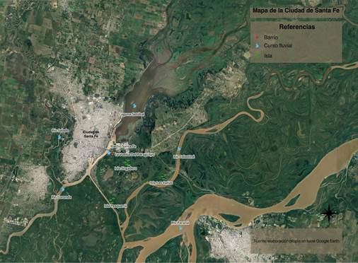 Mapa de la ciudad de Santa Fe en el que se localiza a LVDP