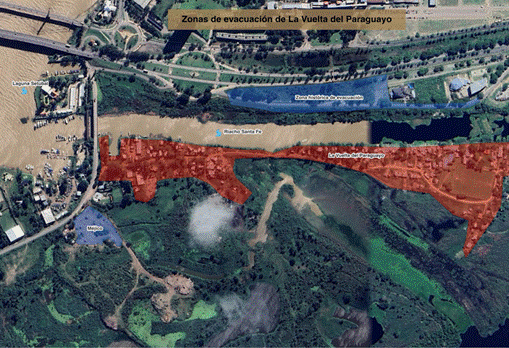 Mapa de las zonas de evacuaci&oacute;n de LVDP (zona hist&oacute;rica y el sector denominado M&eacute;jico)