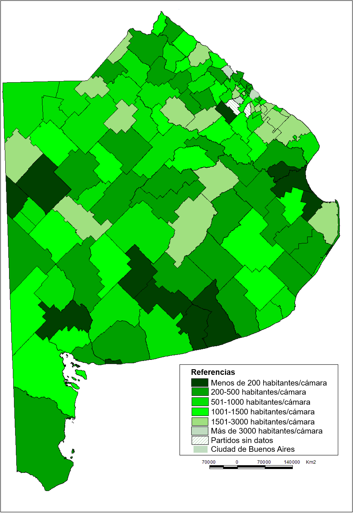 N&uacute;mero de habitantes por
c&aacute;mara en los municipios de la Provincia de Buenos Aires.