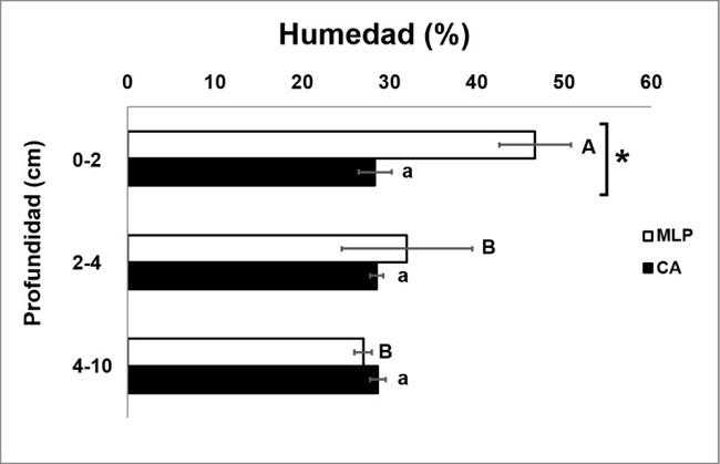Porcentajes de humedad
    registrados en los sedimentos provenientes del Muelle Luis Piedrabuena y Cerro Avanzado (valor promedio ± desvío
    estándar).