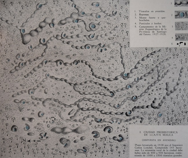
Distribución de montículos en hileras en el sitio Llajta Mauca (segúnWagner &
Wagner 1934).