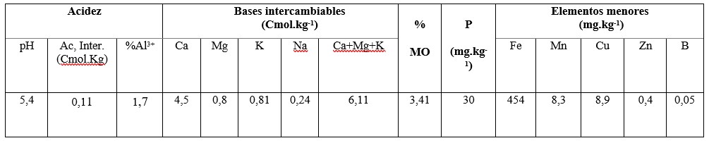 Características químicas iniciales del suelo