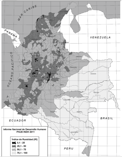 Mapa sobre la ruralidad en Colombia. 