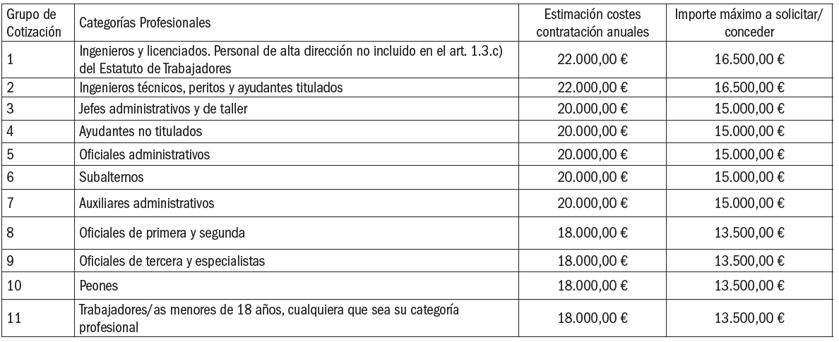 Ayudas PEL Pymes por categoría
profesional y grupo de cotización a la seguridad social
