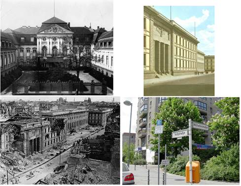 Secuencia en cuatro tiempos de la evoluci&oacute;n arquitect&oacute;nica de la Canciller&iacute;a.