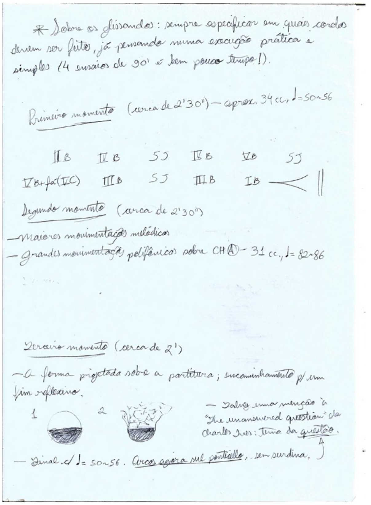 Fig. 11: Planejamento formal geral da peça, acompanhado de observações pertinentes sobre cada momento34.