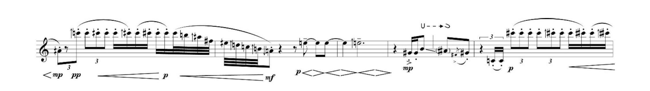 Fig. 12: Imbricação e justaposição de cantos de pássaros em Vento sob os dedos (PENHA, 2014b), para flauta solo