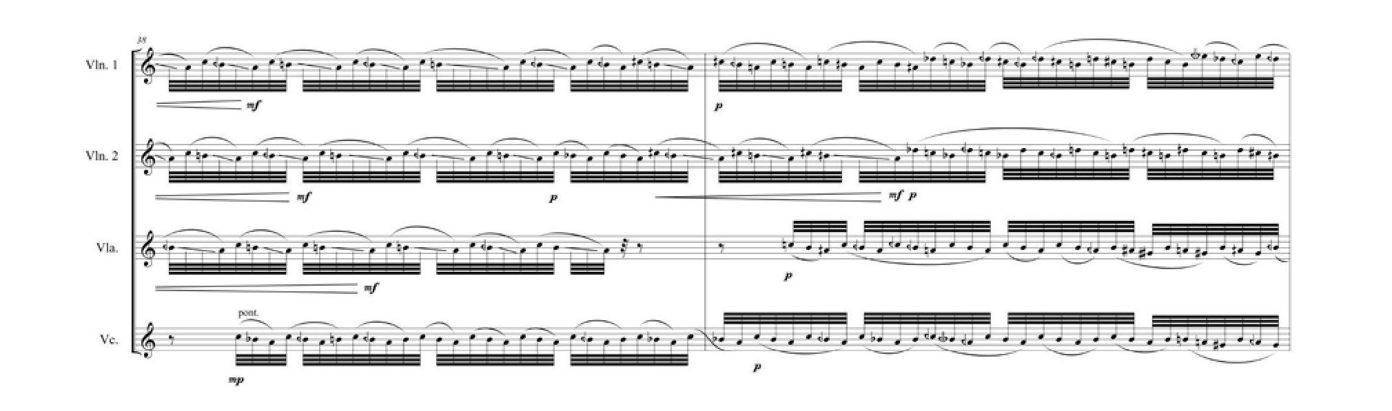 Fig. 8: Trecho de per suonare in un teatro vuoto (PENHA, 2012), para quarteto de cordas