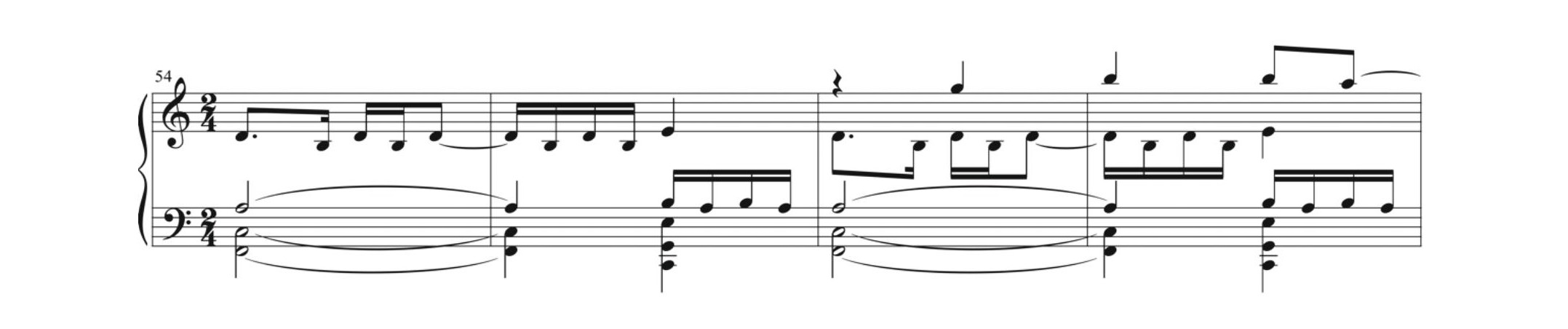 Ex.13 Ostinato que acompanha o segundo tema do terceiro movimento, sobre o I e V graus do modo lídio em fá.