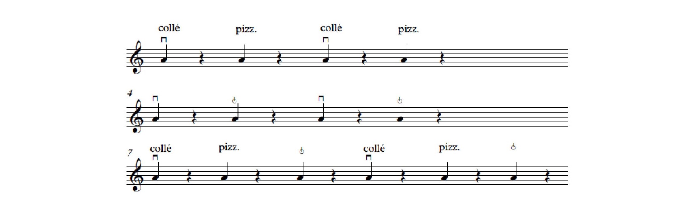 Fig. 9: Exercício para alternância entre posições de arco e pizzicato.