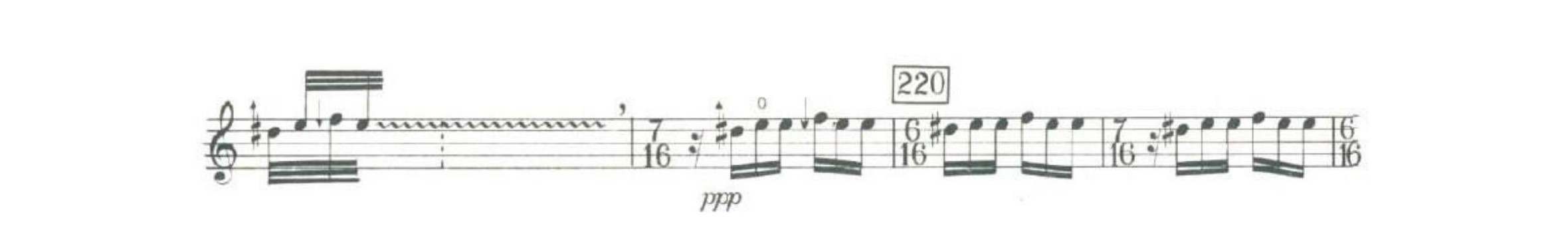 Fig. 10: Excerto do terceiro movimento da Sonata de Karel Husa proposto como exercício para a prática de quartos de tom. 