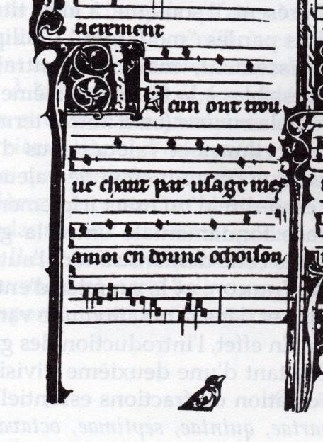 Pontos de divis&atilde;o no in&iacute;cio da voz superior (triplum) do
moteto Aucun ont trouv&eacute; chant / Lonc tans me sui tenu / Annuntiantes, de Petrus de Cruce, s&eacute;c. XIII. 

 

          