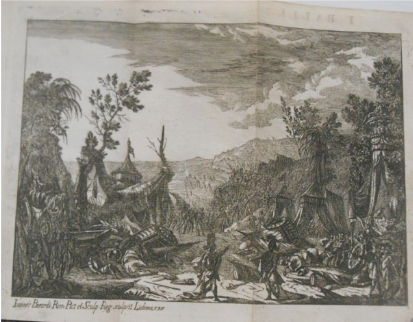 Gravura no libreto de Alessandro Nell’Indie (METASTASIO, 1760, f.7), item que integra a coleção especial de obras raras da Biblioteca Fran Paxeco.