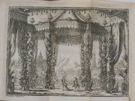 Gravura no libreto de Alessandro Nell’Indie (METASTASIO, 1760, f.16), item que integra a coleção especial de obras raras da Biblioteca Fran Paxeco.