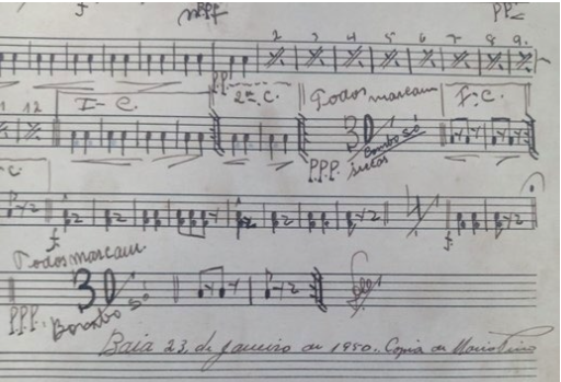 Neste exemplo, verificamos a utiliza&ccedil;&atilde;o da palavra Baia como sendo o local de produ&ccedil;&atilde;o do documento musical. Provavelmente o mesmo foi escrito em alguma cidade/localidade inserida dentro do atual estado da Bahia, n&atilde;o podendo afirmar com precis&atilde;o sua exata denomina&ccedil;&atilde;o.