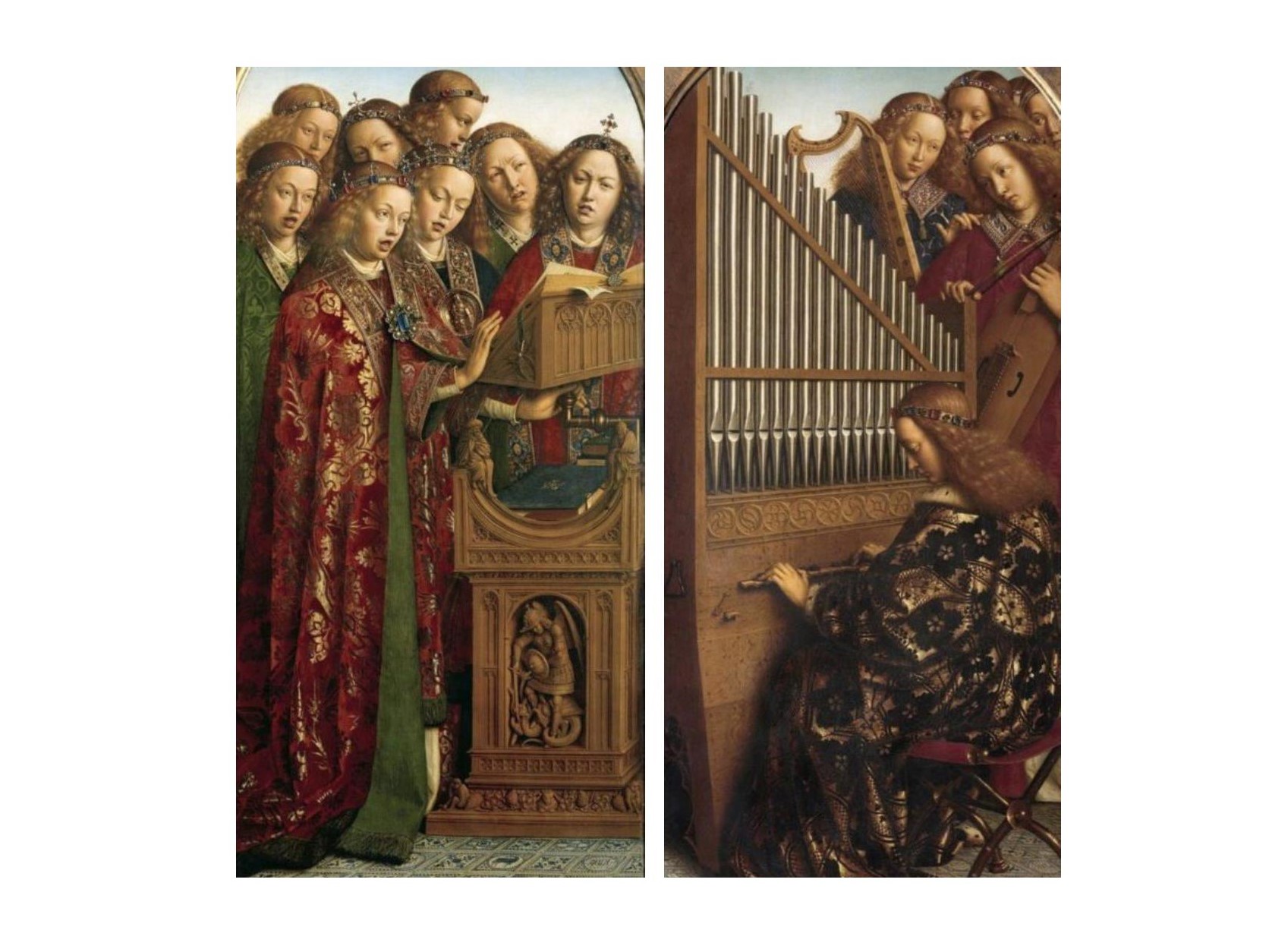 Fig. 2: Detalhe de dois painéis do Retábulo de Gante (1432), de Hubert e Jan Van Eyck. 