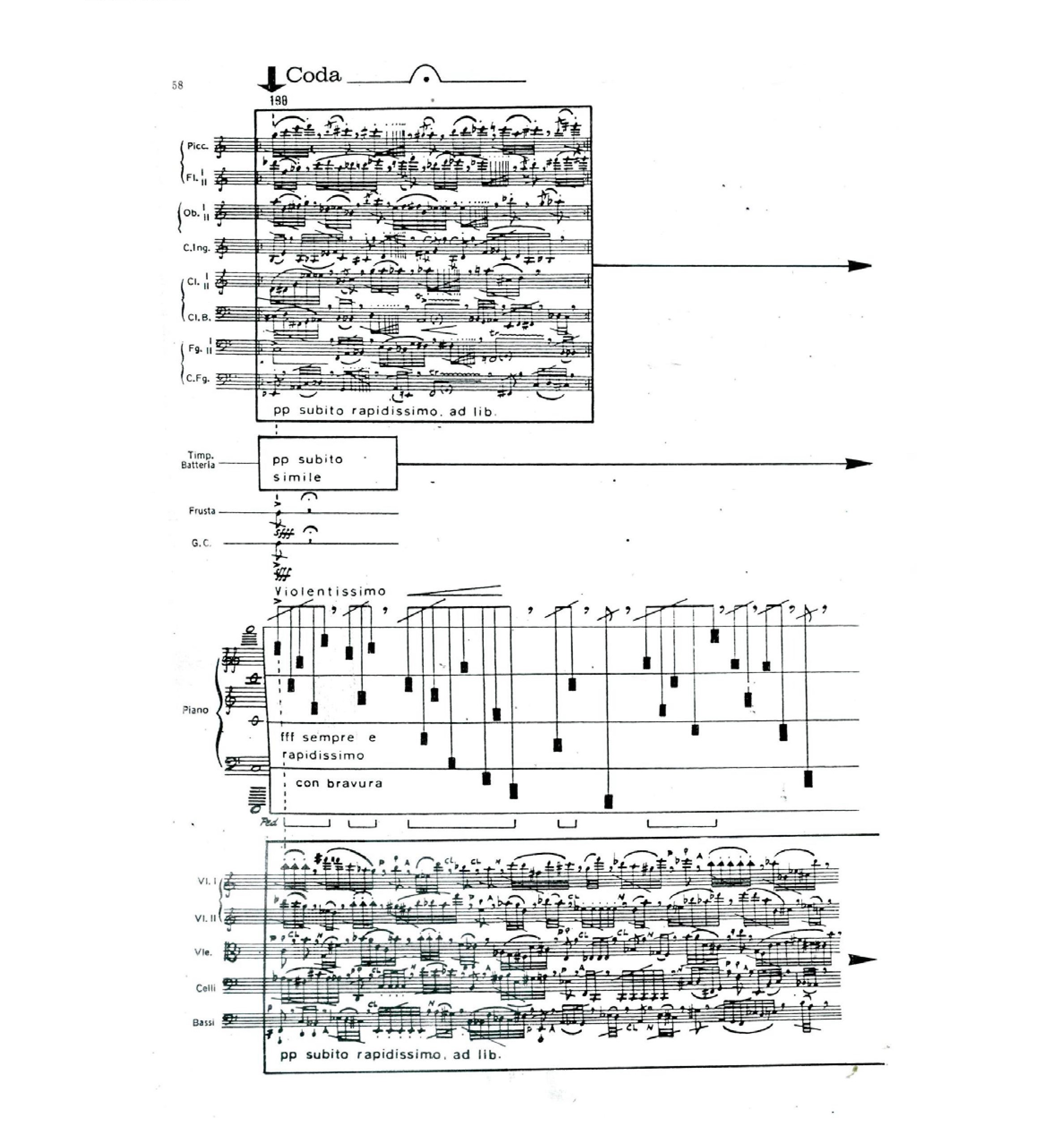 Fig. 2: M. Nobre: Concerto Breve, trecho correspondente à marcação 189. Notação de módulos de aleatoriedade controlada. 