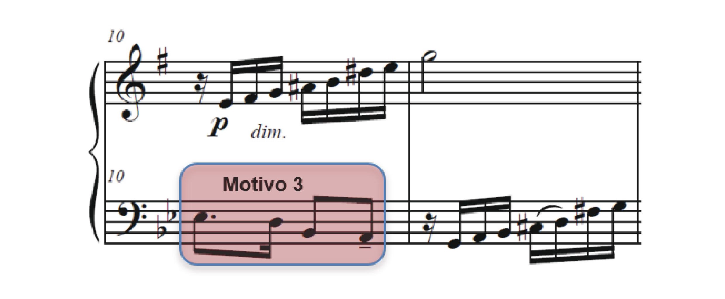 Fig. 14: Primeira apresentação do Motivo 3. Diálogo Sonoro ao Luar (c. 10 – 11).