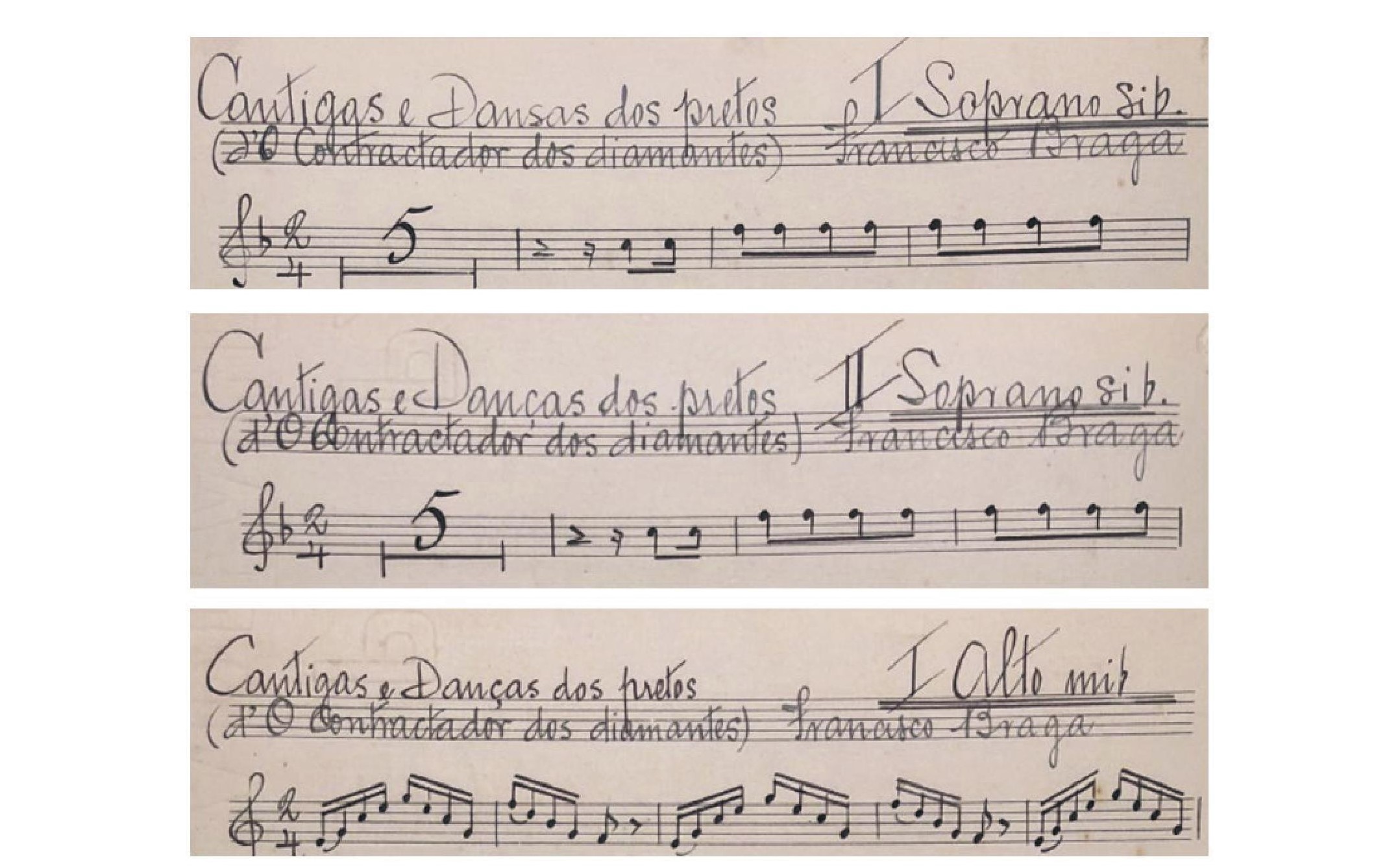 Fig. 2: Manuscrito da obra Cantigas e danças dos pretos, de Francisco Braga (1905).