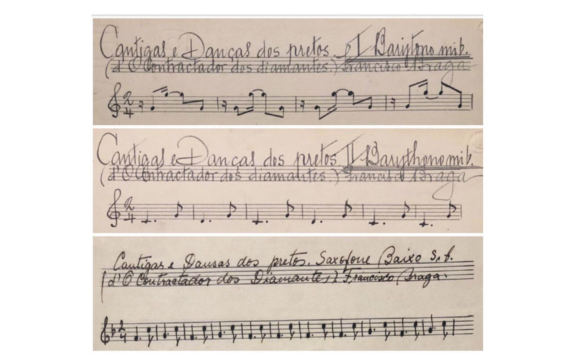 Fig. 4: Manuscrito da obra Cantigas e dança dos pretos, de Francisco Braga (1905).