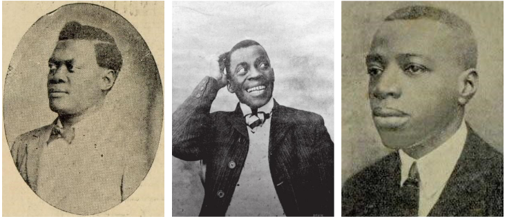 Da esquerda para a direita: Eduardo das Neves, Benjamin de Oliveira e Patrício Teixeira, músicos e palhaços negros que atuaram em circos empunhando o violão.