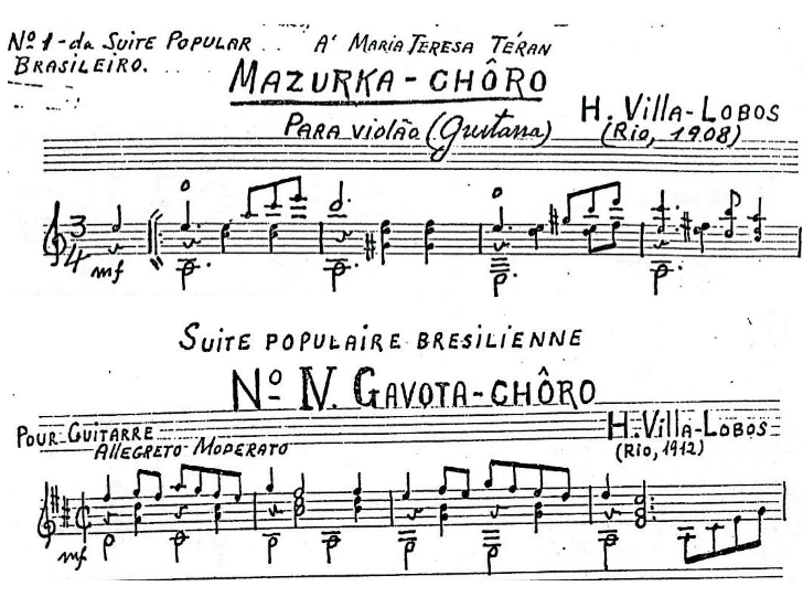 Cópia dos manuscritos da Mazurca-Choro e Gavota-Choro.