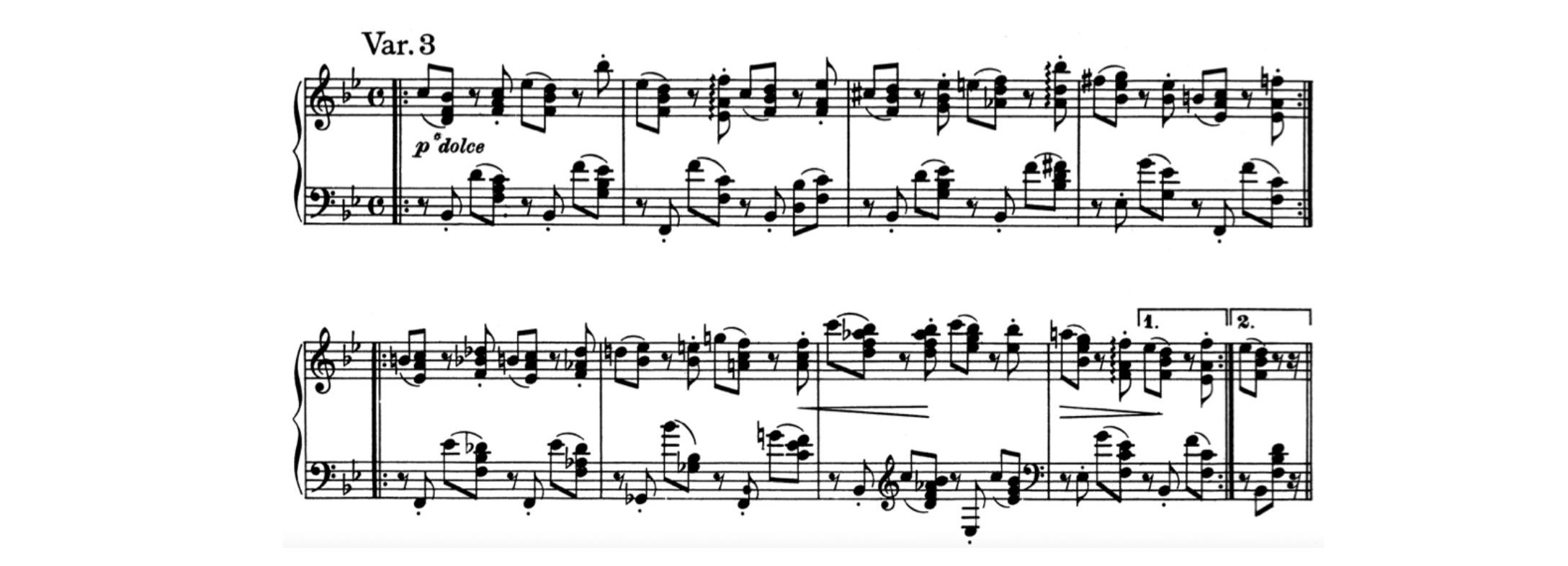 Fig. 3 – Brahms, Variações e fuga sobre um tema de Händel, Op. 24, para piano: Variação 3 (compassos 1-8) – Emprego de apojaturas.