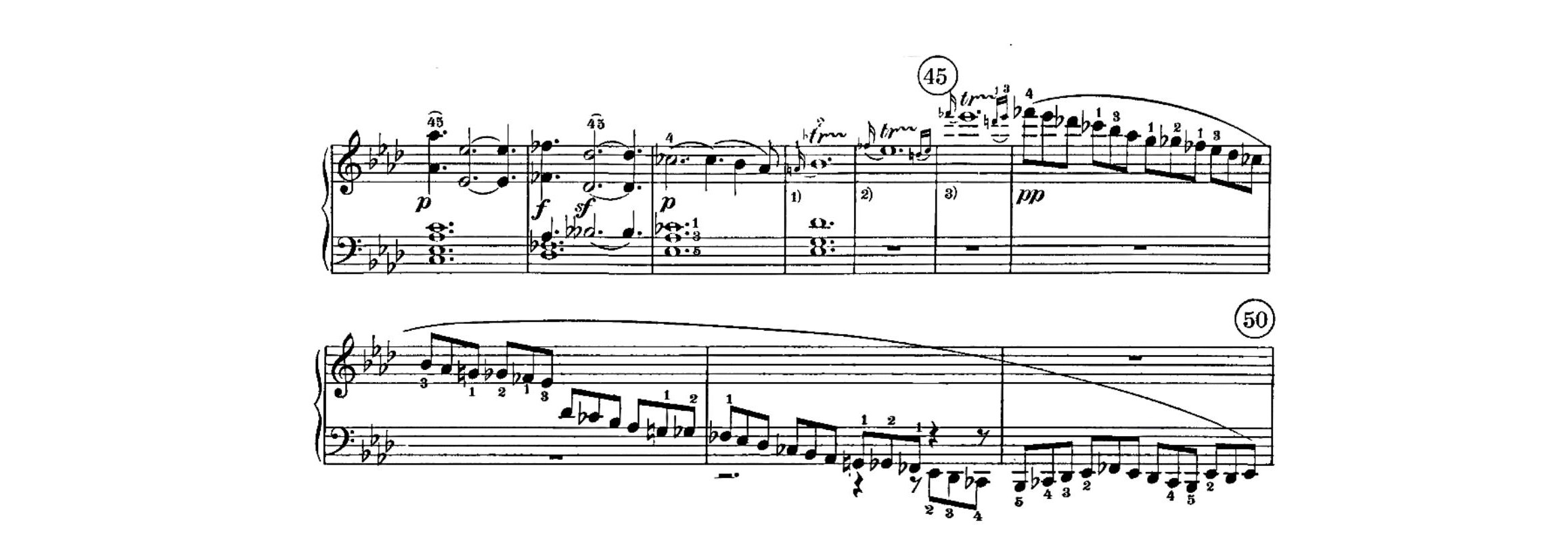Fig. 5 – Beetho ven, Sonata Op. 57 n. 23, para piano, I (compassos 47-50) – Pedalização dos acordes de sétima diminuta.