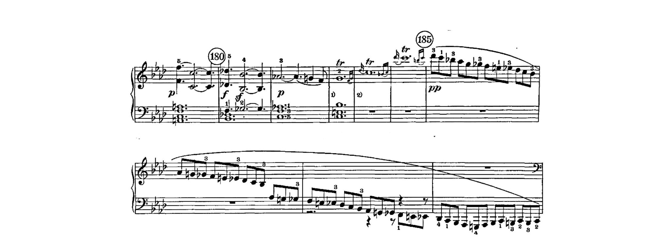 Fig. 6 – Beethoven, Sonata Op. 57 n. 23, para piano, I (compassos 185-189) – Pedalização dos acordes de sétima diminuta.