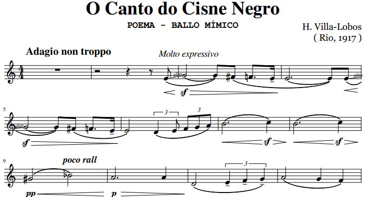 Trecho inicial de O canto do cisne negro, de Villa-Lobos