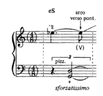 Trecho extraído do primeiro movimento (p.1, compasso 4) da Puneña n.º 2, Op. 45