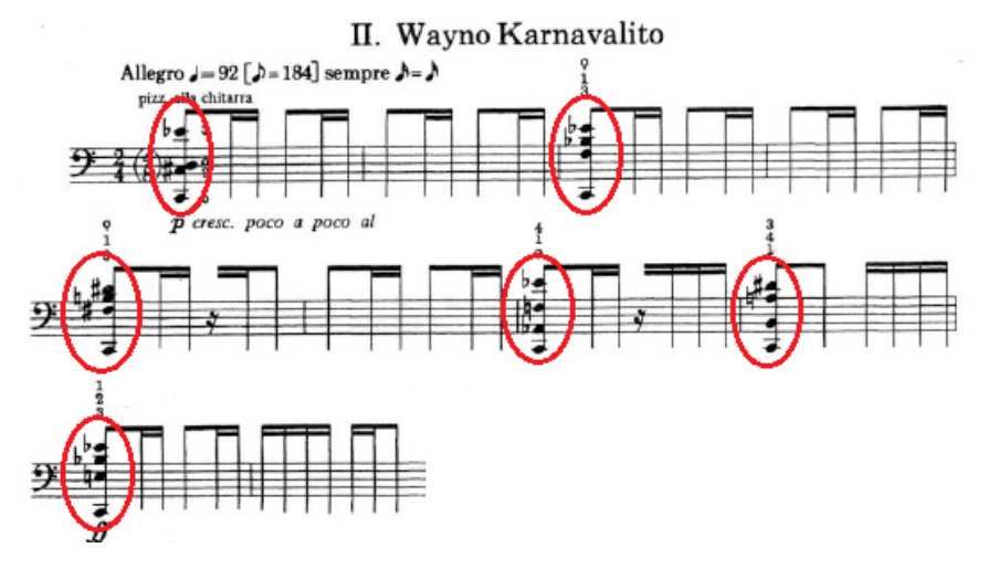 Trecho extraído do segundo movimento (p.5, compassos 1-10) da Puneña n.º 2, Op. 45