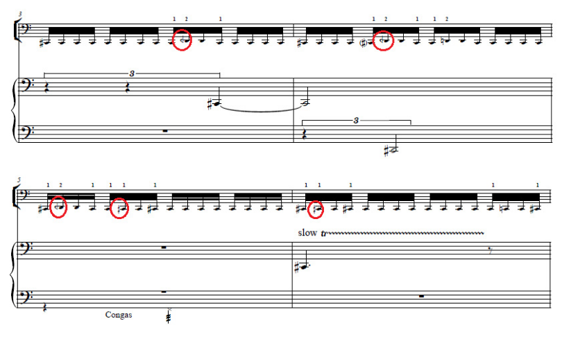 Trecho extraído do Concerto n.º 1 para Violoncelo e Orquestra (p.10, compassos 3-6 do segundo movimento)