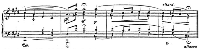 Compassos
finais do tema de Estudos Sinfônicos op. 13 de Schumann