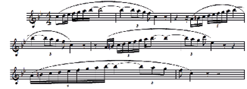 Trecho inicial do primeiro chorus da improvisação de John Coltrane em Bahia. Compassos 17 a 24.