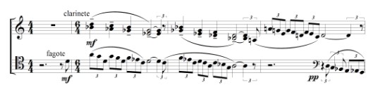 Tópica “brejeiro”. Lento (Assai) da Sinfonia n. 8 de Heitor Villa-Lobos. Redução. Compassos 18-21.