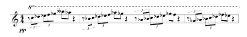 Melodia dos primeiros violinos. Lento (Assai) da Sinfonia n. 8 de Heitor Villa-Lobos. Redução. Compassos 49-52.