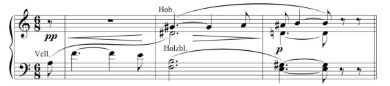 Redução dos compassos iniciais do Prelúdio da ópera Tristão e Isolda de Richard Wagner.