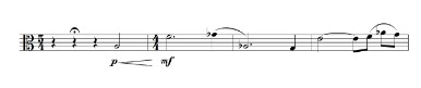 Gestual do motivo Tristão. Lento (Assai) da Sinfonia n. 8 de Heitor Villa-Lobos. Melodia da viola. Compassos 2-5.