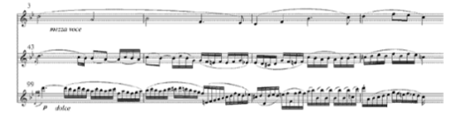 Beethoven, Ninth Symphony, Adagio. Bars 3-6, 43-46 and 99-102