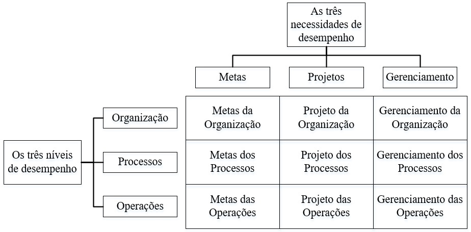 As nove variáveis de desempenho. Adaptada de “Melhores desempenhos das empresas: Uma abordagem prática para transformar as organizações através da reengenharia,” de A. P. Brache, e G. A. Rummler, 1994, São Paulo: Makron Books.