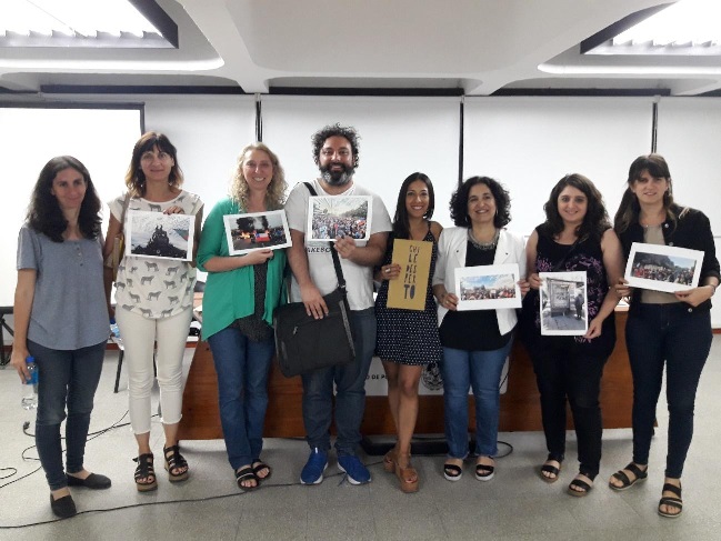 De izquierda a derecha: Lucia Abbattista, Fernanda Tocho, Cora  Gamarnik, Santiago Mazzuchini, Melina Jean Jean, Gabriela &Aacute;guila,  Florencia Larralde Armas y Emilia Nieto.