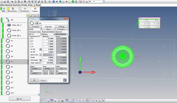 Elemento geom&eacute;trico (circulo) e possiveis caracteristicas a avaliar em m&aacute;quina de medi&ccedil;&atilde;o por coordenadas de marca ZEISS e software Calypso (di&acirc;metro, posicionamento e circularidade)