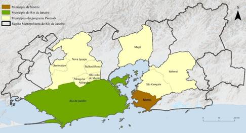 Municipalities of the Promob program and the municipalities of Rio de Janeiro and Niterói.