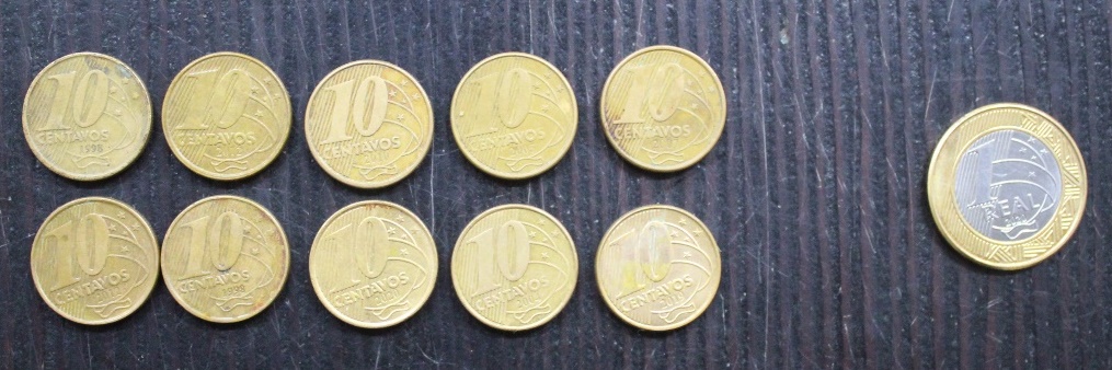 Qual décima parte de R$ 1,00?