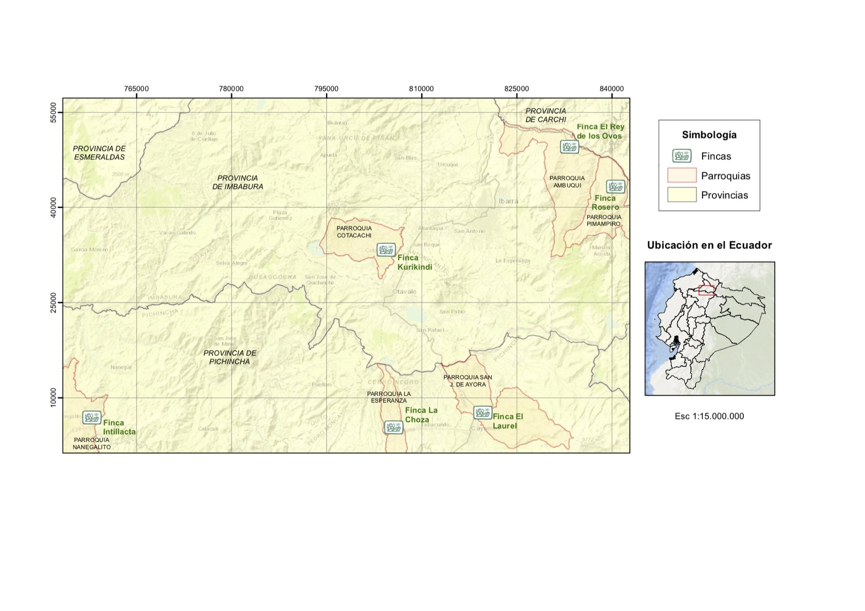 Ubicación geográfica de las fincas dentro de la
serranía norte ecuatoriana