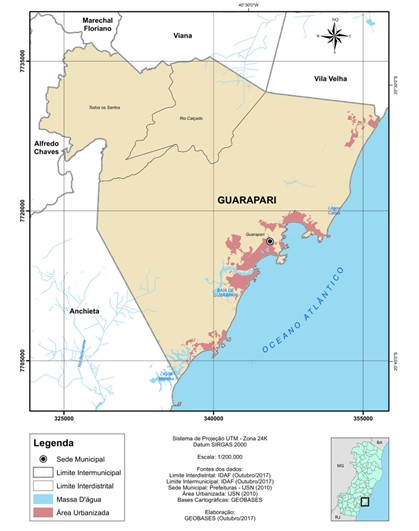 Localização do município de Guarapari, Litoral Sul, Estado
do Espírito Santo, Brasil