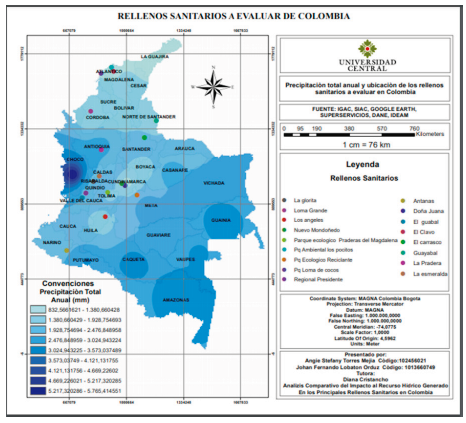 Mapa de
precipitación anual y ubicación geográfica de los RESA 

evaluados 