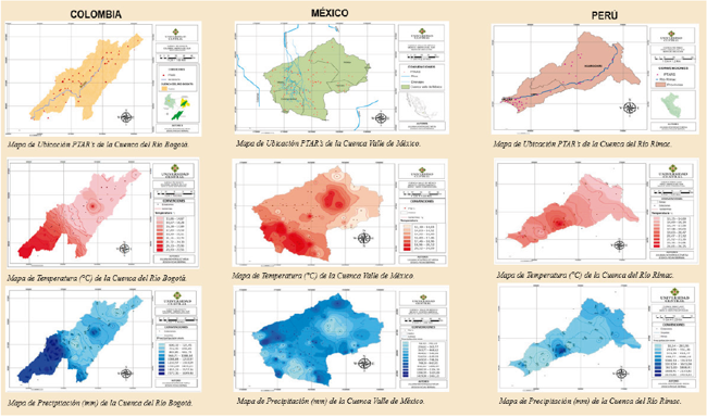 Ubicación de las PTAR,
temperatura y precipitación por cuencas 